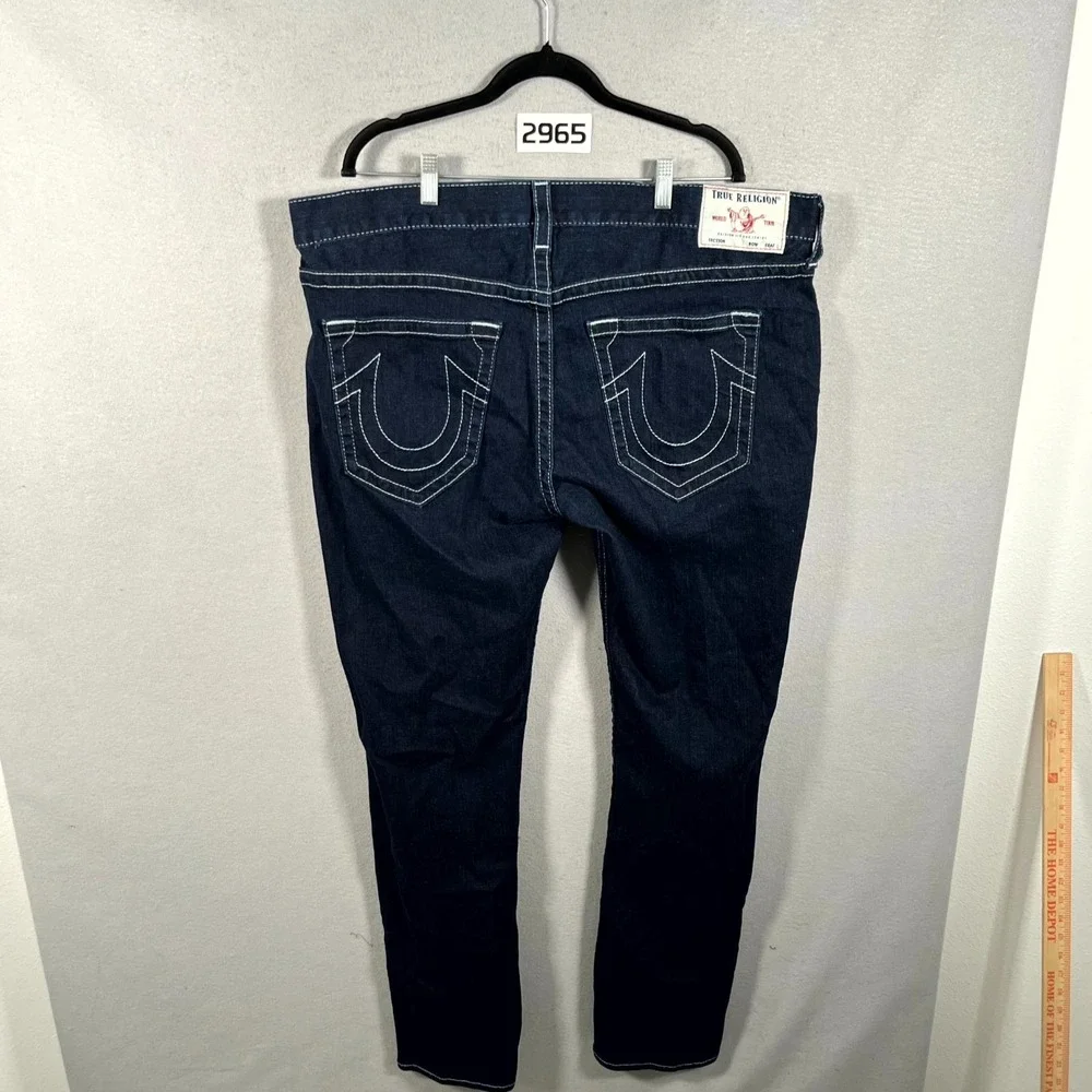 True Religion Jeans Mens 42 Blue Denim Dark Wash Cotton Stretch Skinny Leg